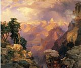 Thomas Moran Canvas Paintings - Grand Canyon with Rainbows
